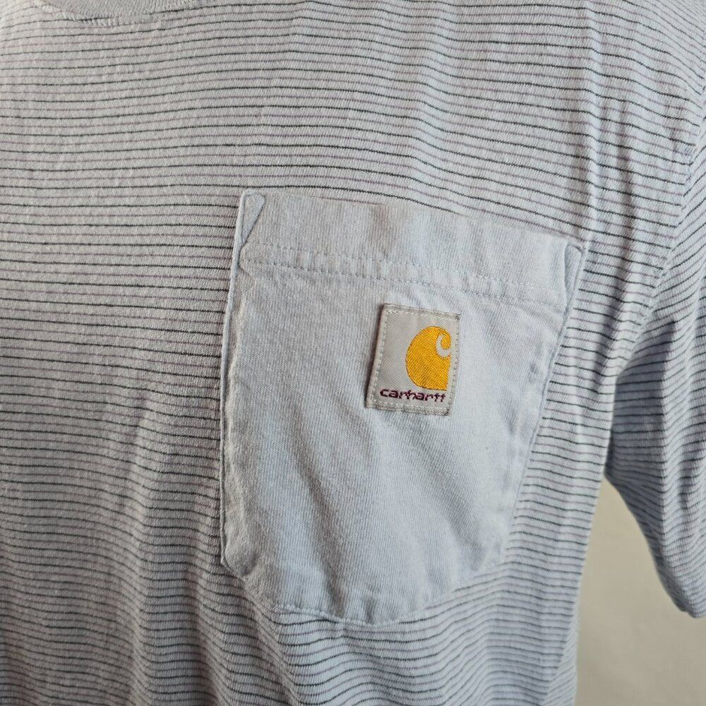 Carhartt T Shirt Men Medium Blue Striped Pocket Tee Workwear Relaxed Heavyweight - Picture 3 of 8
